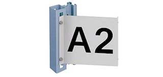 Aisle signs identify M3 light duty racks using letters or numbers