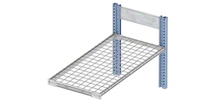 Metal mesh shelves rest on the shelving structure of M3 light duty racking