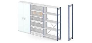 Frames with cross ties form the basic support of M3 light industrial shelving