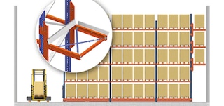 P&amp;D stations are installed above the pedestrian walkway of the Movirack racking