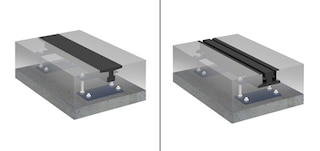 The wheels on the mobile bases move along embedded rails