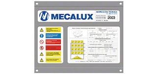 The safe load warning notice contains technical information on the mobile racking