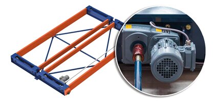 The motors transmit power to the drive wheels on Movirack racking