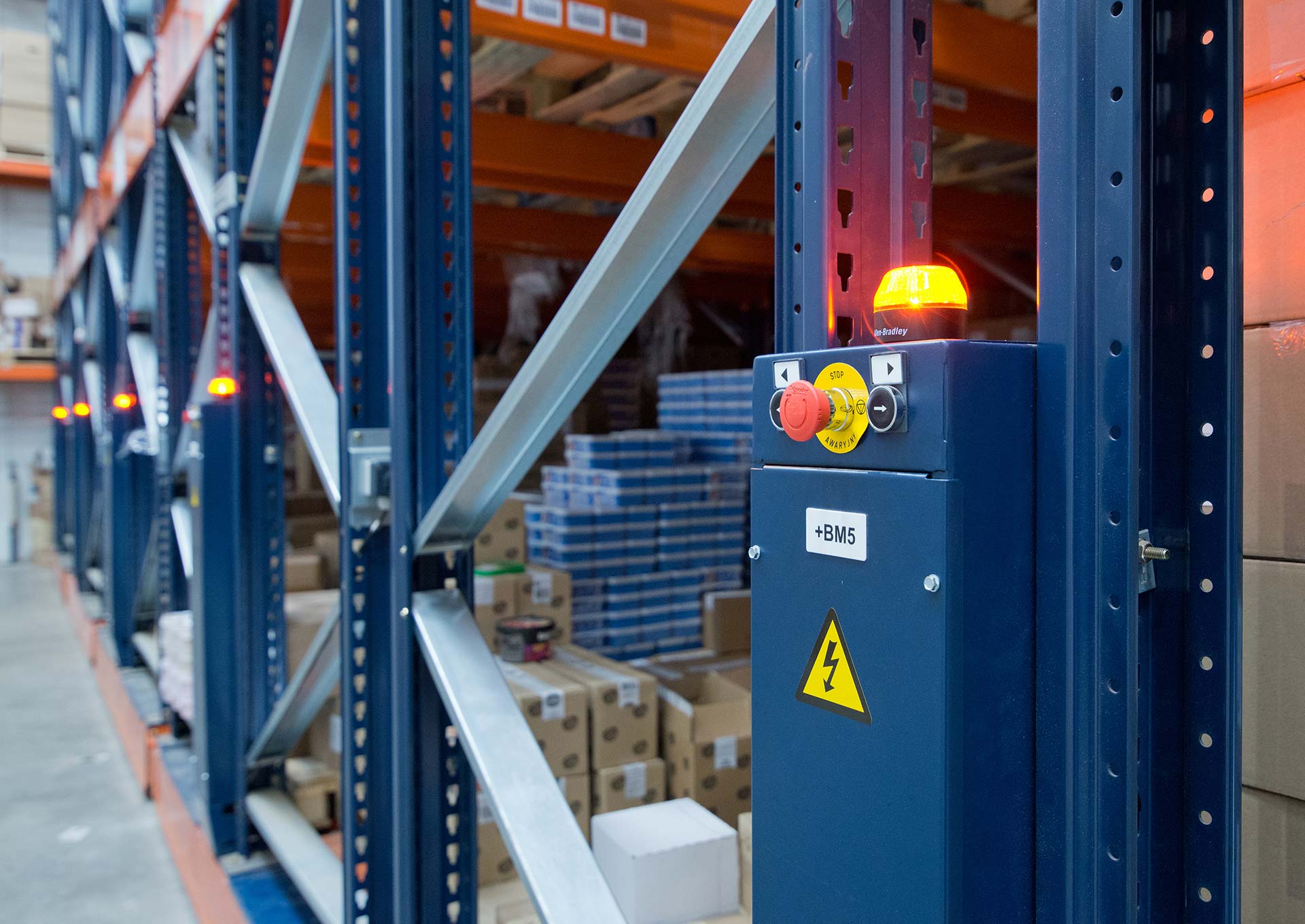The on-board control panels let users monitor and control the operation of the mobile racking