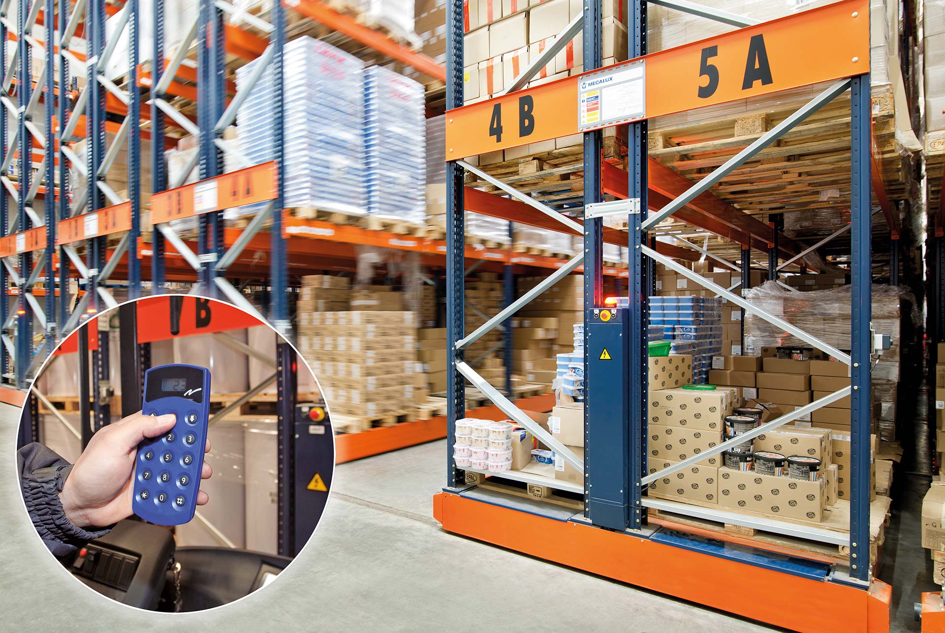The remote control enables operators to control the Movirack racking from their forklifts