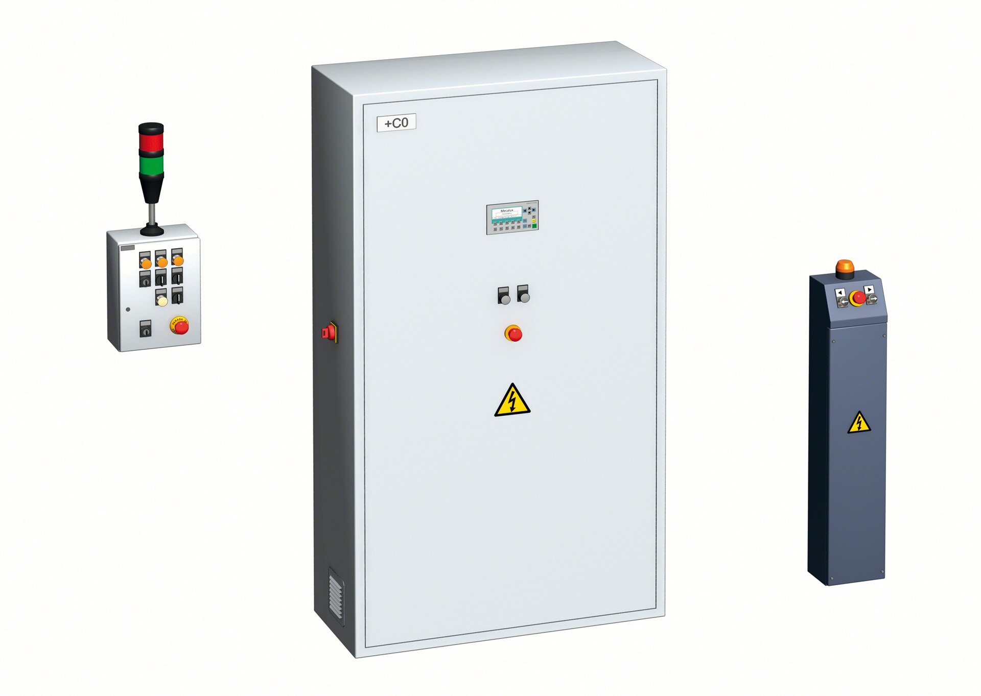 The Movirack control system includes three types of devices: the control panel, the main power panel and the on-board control panels
