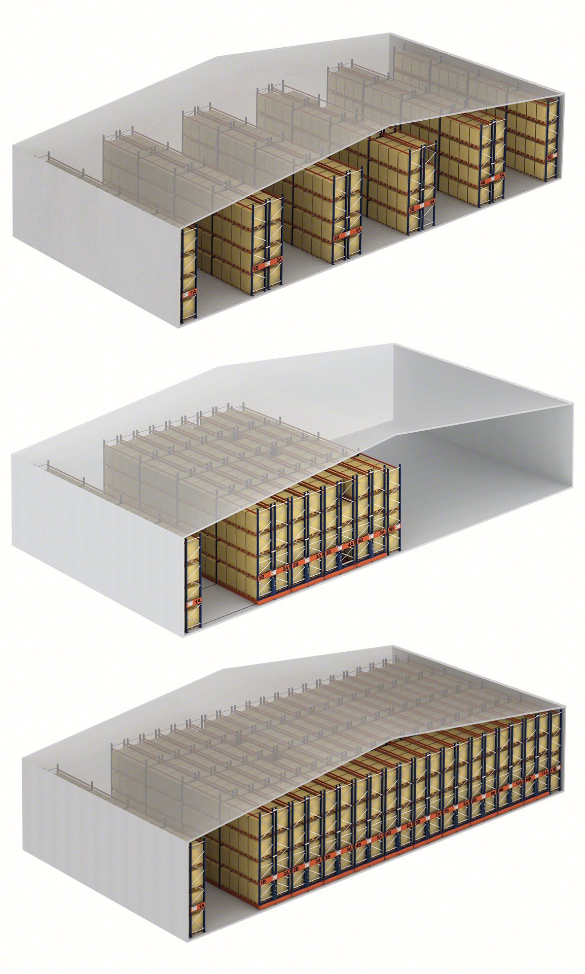 The Movirack system saves space compared to conventional pallet racking