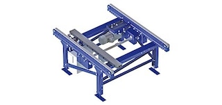 Chain conveyors move pallets with their deckboards perpendicular to the direction of travel