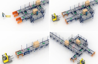 A pallet conveyor can integrate ergonomic workstations for pallet picking