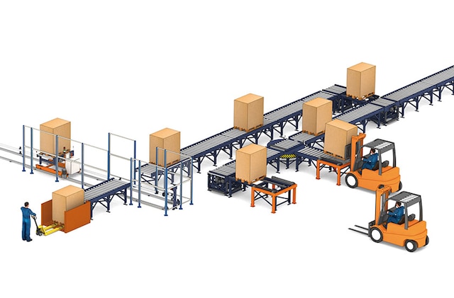 Pallet conveyors ensure continuous, automated internal goods transport Pallet conveyors ensure continuous, automated internal goods transport