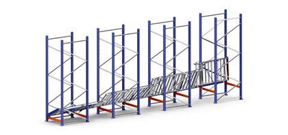 Hinged channels make it possible to carry out maintenance tasks at floor level on pallet flow racking