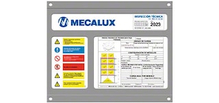 The safe load warning notice includes technical information on the pallet flow racking