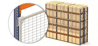 Fall-protection mesh in industrial pallet racking