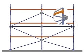 Spine bracing strengthens the down-aisle stability of heavy-duty pallet racking