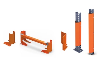 The various protectors safeguard the vertical pallet rack elements against accidental impacts
