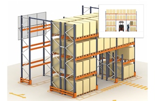 Safety passageways allow for operator and forklift traffic under the pallet racking