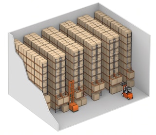 P&D stations at the front end of the pallet racks