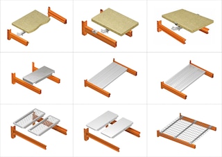 Pallet racks can be outfitted with a wide variety of shelving