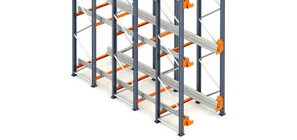 Shuttle racking is made up of beams, uprights and rails