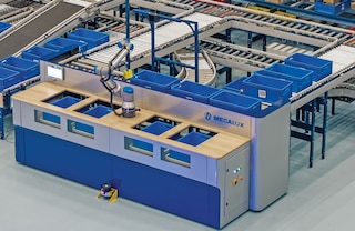 Mecalux’s robotic pick stations can be configured to prepare up to 4 orders simultaneously