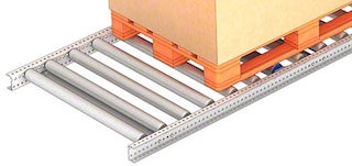 Rollers extend the depth of the rails in push-back racks