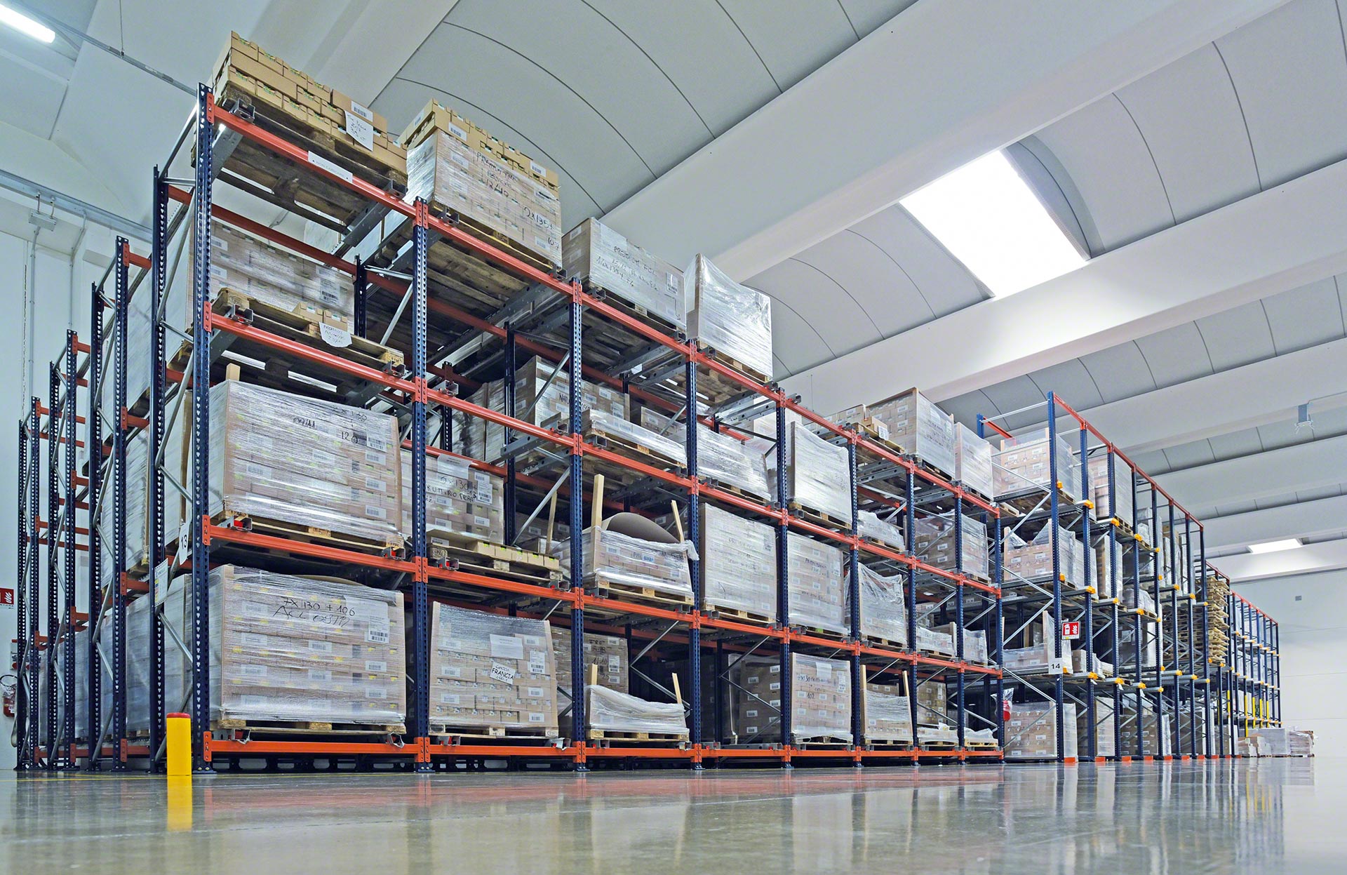 Push-back racking can be combined with other high-density storage systems