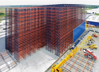 In a clad rack warehouse, the racking forms the internal structure of the building In a clad rack warehouse, the racking forms the internal structure of the building