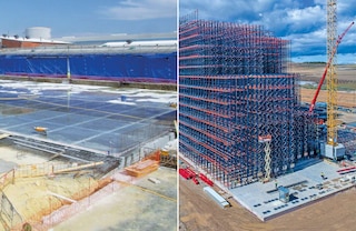 The structure of the rack supported building sits on a concrete slab