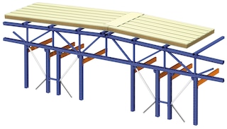 The roof panels are attached to the upper trusses, which are supported by the rack supported structure
