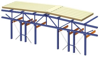 The roof panels are attached to the upper trusses, which are supported by the rack supported structure
