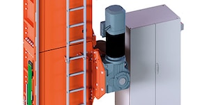 The hoisting mechanism enables the vertical movement of the stacker crane’s cradle