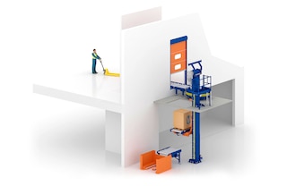 Pallet lift conveyors connect different levels quickly and effectively