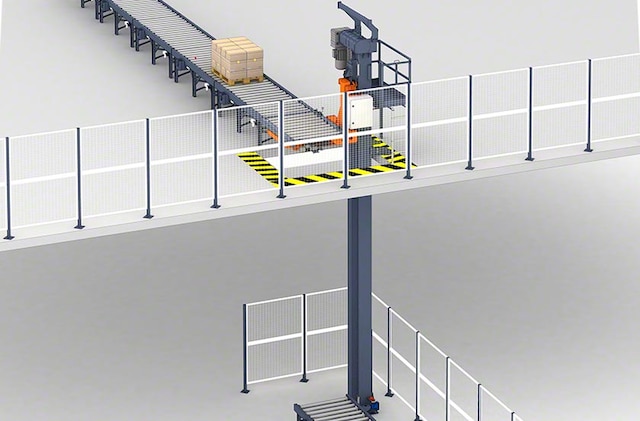 Vertical conveyors make it possible to transport pallets between different levels Vertical conveyors make it possible to transport pallets between different levels