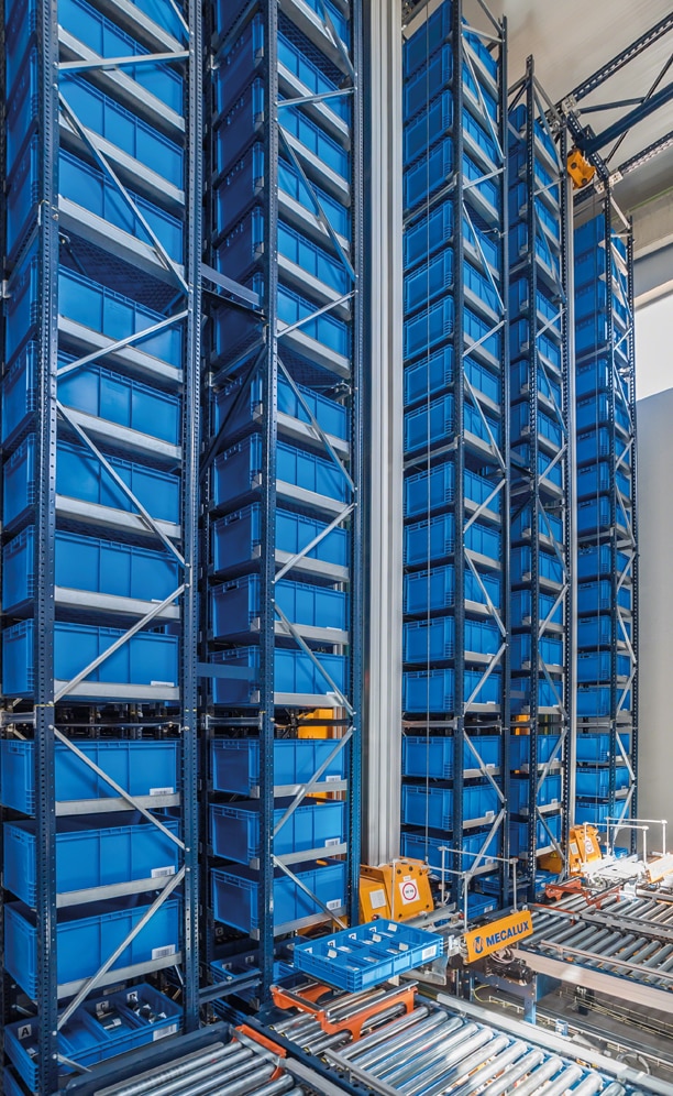 The automated warehouse is comprised of three aisles with single-depth racking